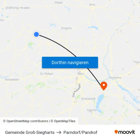 Gemeinde Groß-Siegharts to Parndorf/Pandrof map