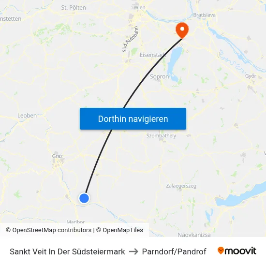 Sankt Veit In Der Südsteiermark to Parndorf/Pandrof map