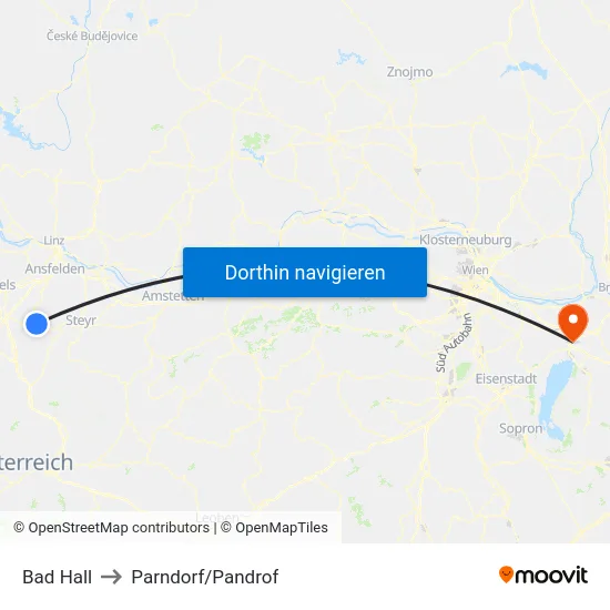 Bad Hall to Parndorf/Pandrof map
