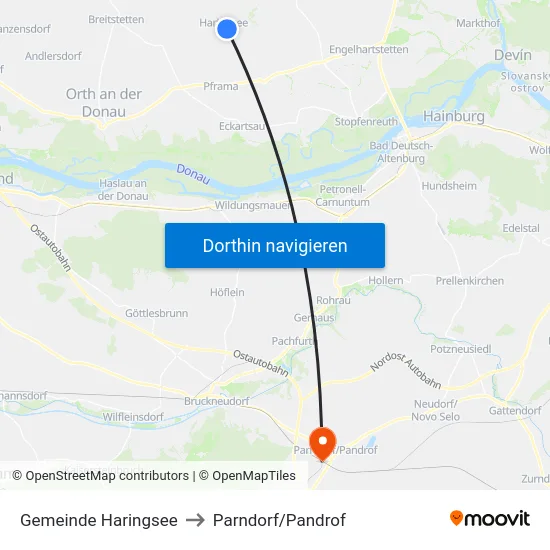 Gemeinde Haringsee to Parndorf/Pandrof map