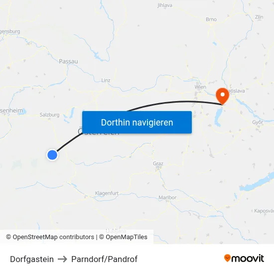 Dorfgastein to Parndorf/Pandrof map