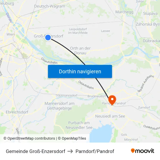 Gemeinde Groß-Enzersdorf to Parndorf/Pandrof map