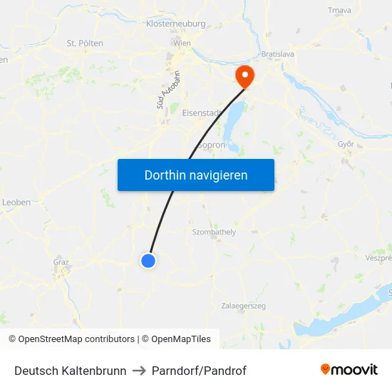 Deutsch Kaltenbrunn to Parndorf/Pandrof map