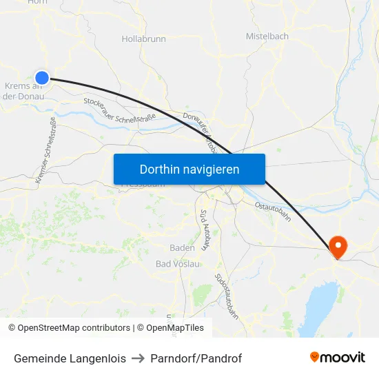 Gemeinde Langenlois to Parndorf/Pandrof map