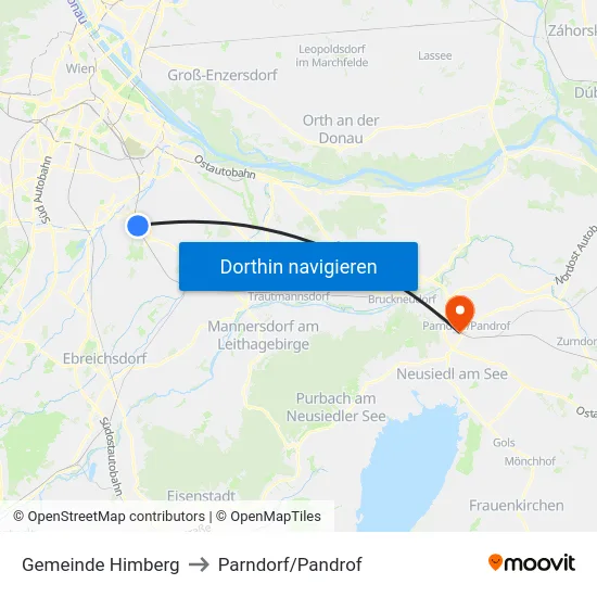Gemeinde Himberg to Parndorf/Pandrof map