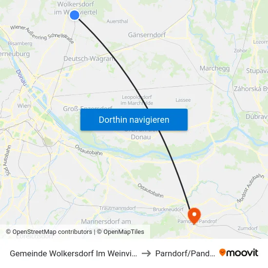 Gemeinde Wolkersdorf Im Weinviertel to Parndorf/Pandrof map