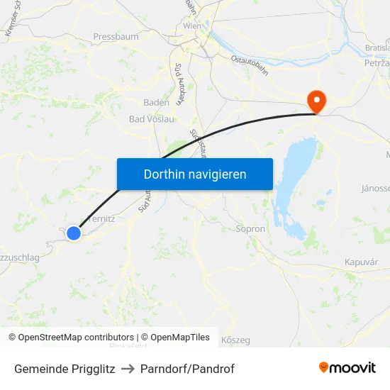Gemeinde Prigglitz to Parndorf/Pandrof map