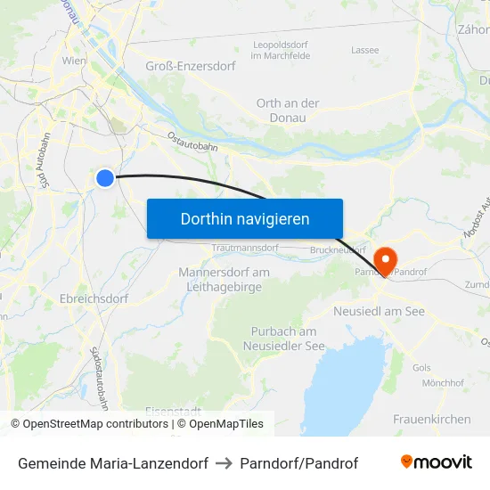 Gemeinde Maria-Lanzendorf to Parndorf/Pandrof map