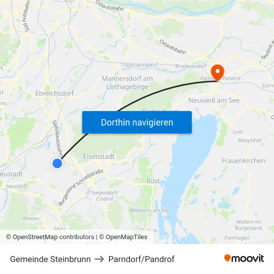 Gemeinde Steinbrunn to Parndorf/Pandrof map