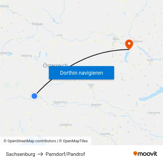 Sachsenburg to Parndorf/Pandrof map