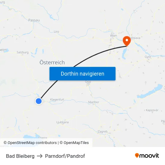 Bad Bleiberg to Parndorf/Pandrof map