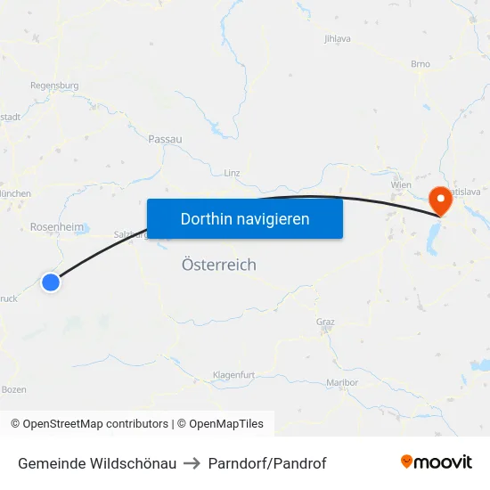 Gemeinde Wildschönau to Parndorf/Pandrof map