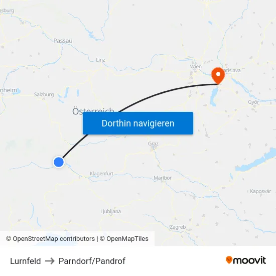 Lurnfeld to Parndorf/Pandrof map