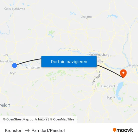 Kronstorf to Parndorf/Pandrof map