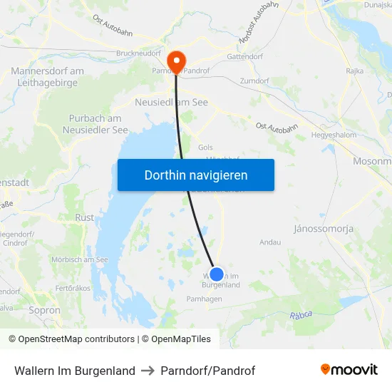 Wallern Im Burgenland to Parndorf/Pandrof map