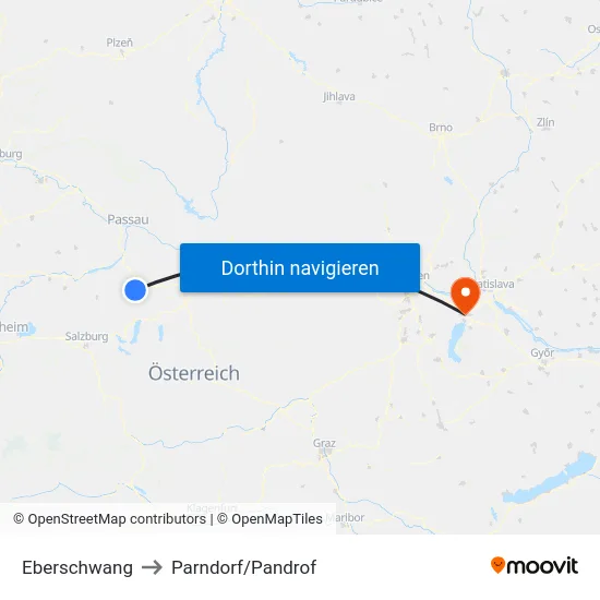 Eberschwang to Parndorf/Pandrof map