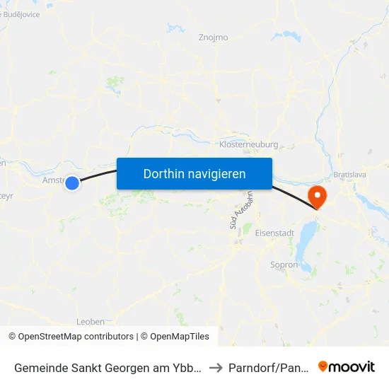 Gemeinde Sankt Georgen am Ybbsfelde to Parndorf/Pandrof map