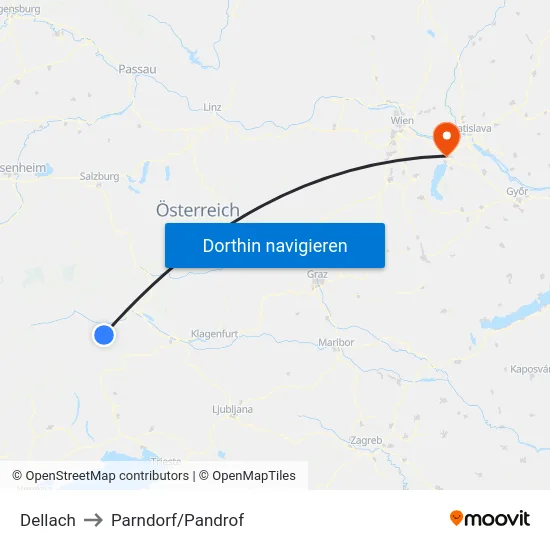 Dellach to Parndorf/Pandrof map