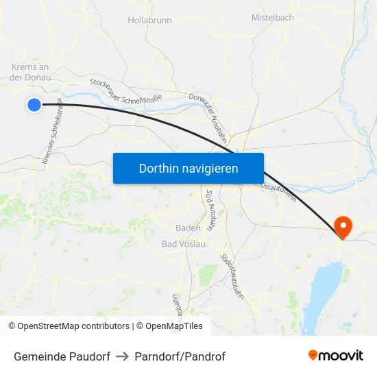 Gemeinde Paudorf to Parndorf/Pandrof map