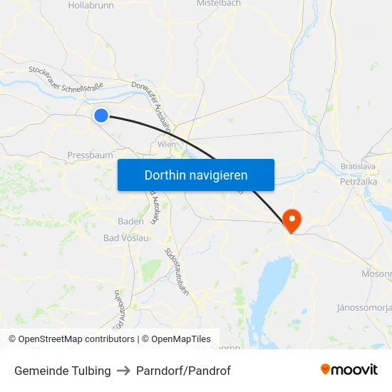 Gemeinde Tulbing to Parndorf/Pandrof map