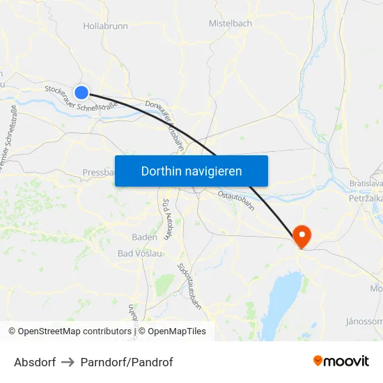 Absdorf to Parndorf/Pandrof map