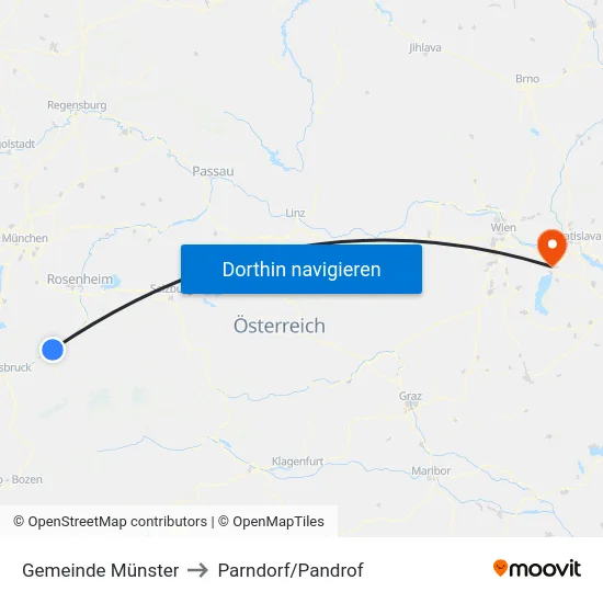 Gemeinde Münster to Parndorf/Pandrof map