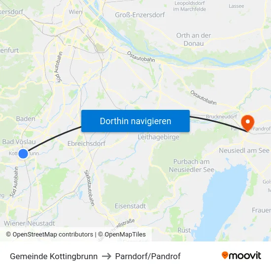 Gemeinde Kottingbrunn to Parndorf/Pandrof map