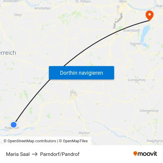Maria Saal to Parndorf/Pandrof map