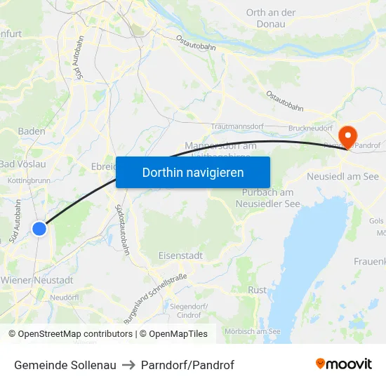 Gemeinde Sollenau to Parndorf/Pandrof map