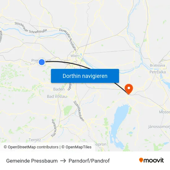 Gemeinde Pressbaum to Parndorf/Pandrof map