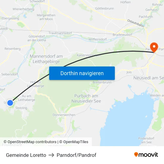 Gemeinde Loretto to Parndorf/Pandrof map