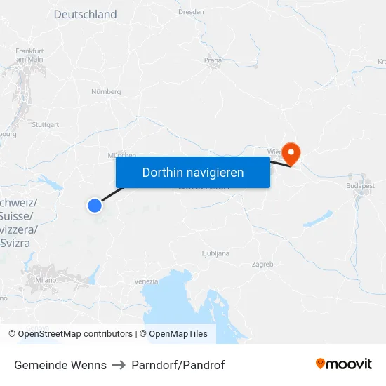 Gemeinde Wenns to Parndorf/Pandrof map