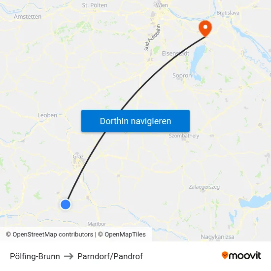 Pölfing-Brunn to Parndorf/Pandrof map