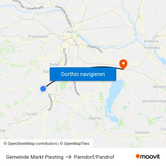Gemeinde Markt Piesting to Parndorf/Pandrof map