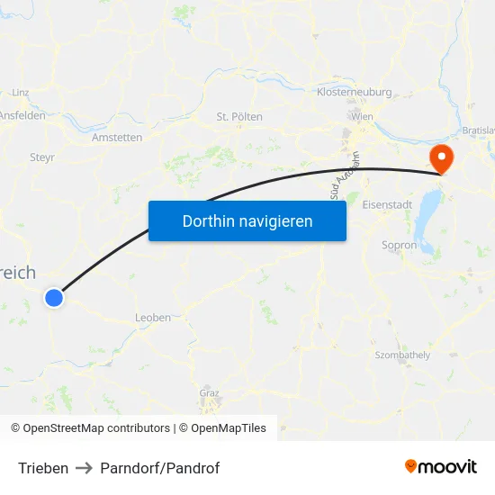 Trieben to Parndorf/Pandrof map