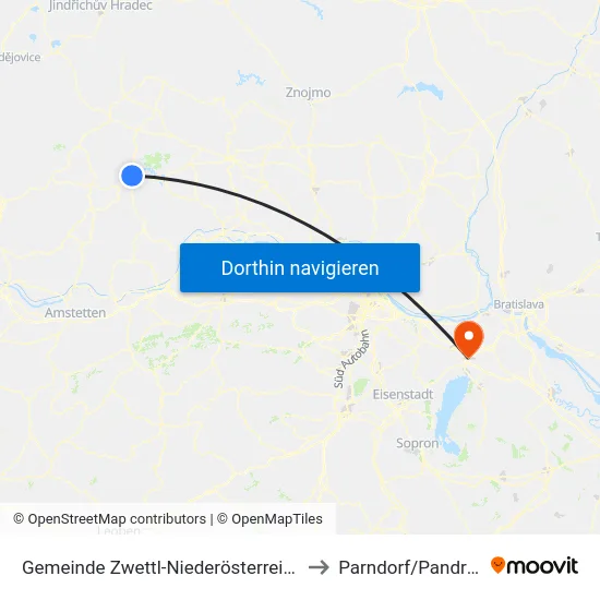 Gemeinde Zwettl-Niederösterreich to Parndorf/Pandrof map