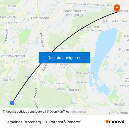 Gemeinde Bromberg to Parndorf/Pandrof map