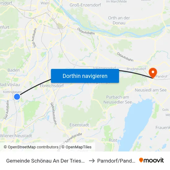 Gemeinde Schönau An Der Triesting to Parndorf/Pandrof map