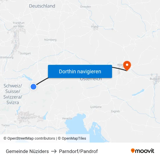 Gemeinde Nüziders to Parndorf/Pandrof map