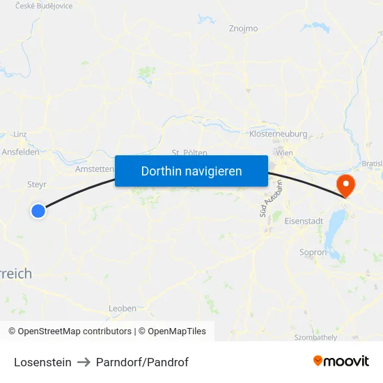 Losenstein to Parndorf/Pandrof map