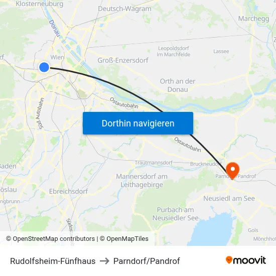Rudolfsheim-Fünfhaus to Parndorf/Pandrof map