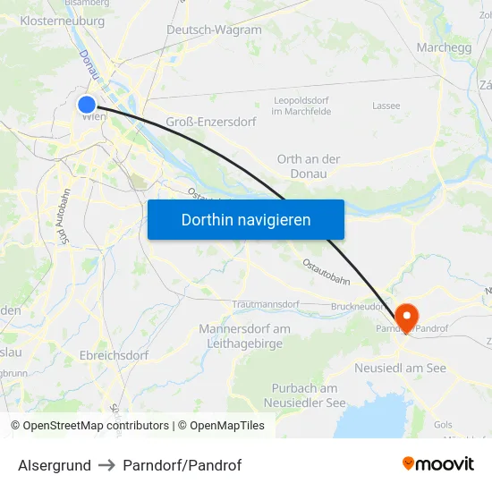 Alsergrund to Parndorf/Pandrof map
