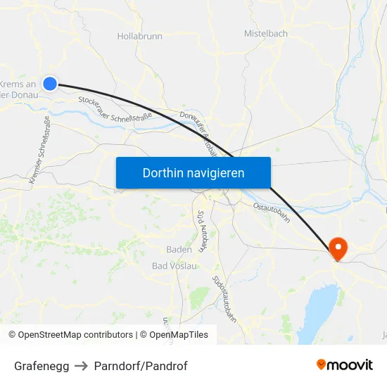 Grafenegg to Parndorf/Pandrof map