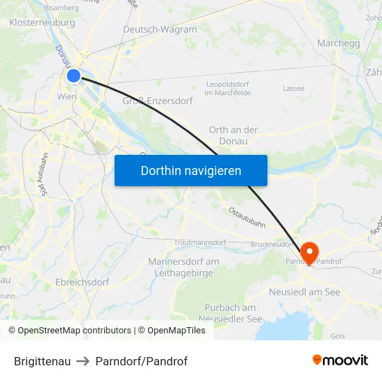 Brigittenau to Parndorf/Pandrof map