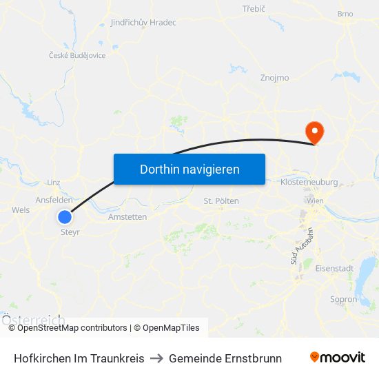 Hofkirchen Im Traunkreis to Gemeinde Ernstbrunn map