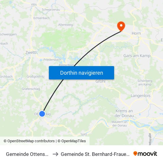 Gemeinde Ottenschlag to Gemeinde St. Bernhard-Frauenhofen map