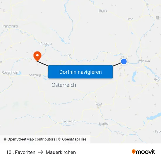 10., Favoriten to Mauerkirchen map