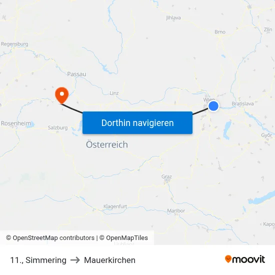 11., Simmering to Mauerkirchen map