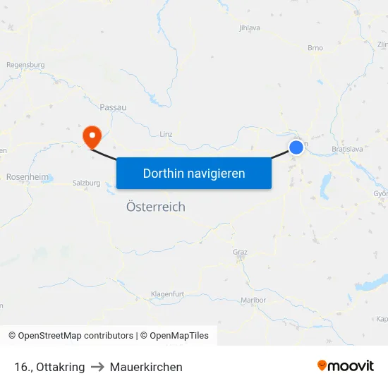 16., Ottakring to Mauerkirchen map