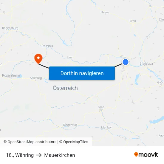 18., Währing to Mauerkirchen map